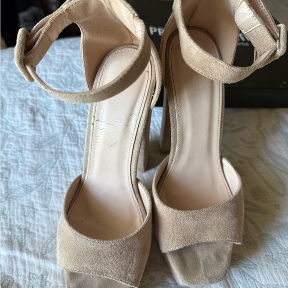 PrettyLittleThing Beige Suede Platform Heels - Picture 3 of 6